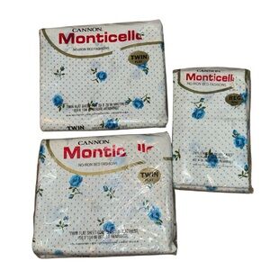 Vintage Cannon Monticello Blue Rose Twin Sheets & Pillowcases